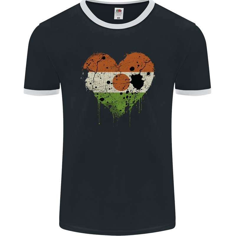 Love Nigeria Flag Nigerian Day Football Mens Ringer T-Shirt FotL Black/White