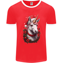 Christmas Unicorn Wreath Xmas Mens Ringer T-Shirt FotL Red/White