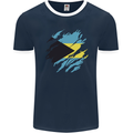 Torn Bahamas Flag Bahamians Day Football Mens Ringer T-Shirt FotL Navy Blue/White