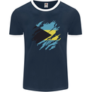 Torn Bahamas Flag Bahamians Day Football Mens Ringer T-Shirt FotL Navy Blue/White