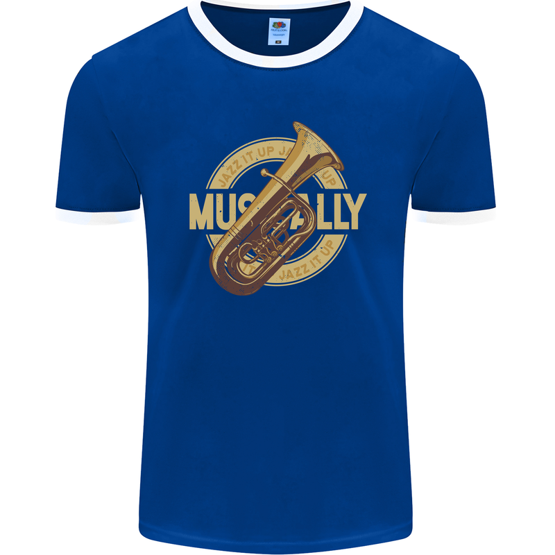 Tuba Brass Musical Instrument Jazz Mens Ringer T-Shirt FotL Royal Blue/White