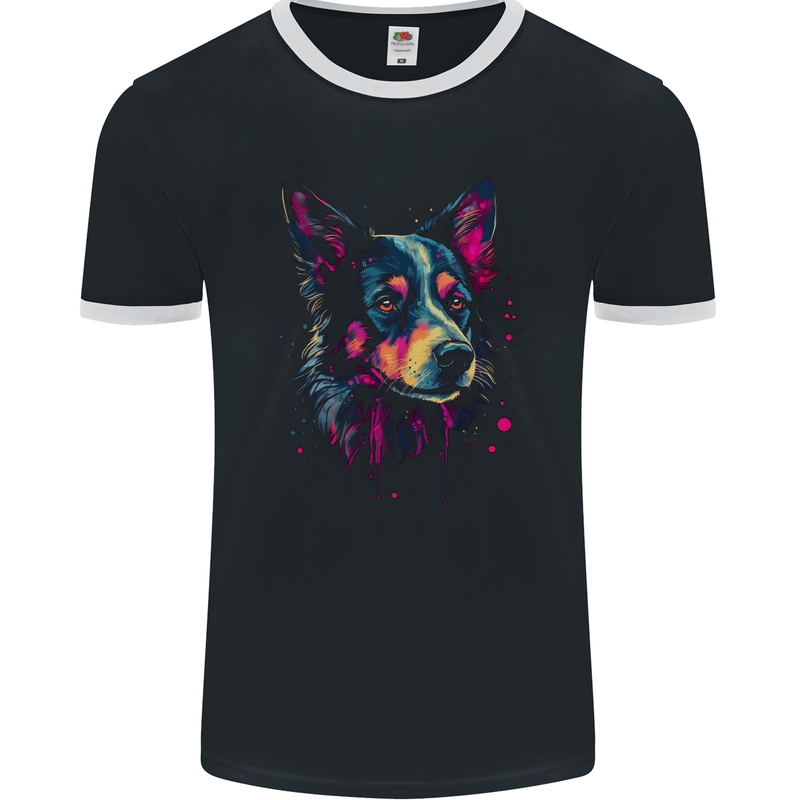 An Awesome Border Collie Dog Mens Ringer T-Shirt FotL Black/White