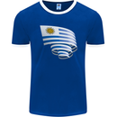Curled Uruguay Flag Uruguayan Day Football Mens Ringer T-Shirt FotL Royal Blue/White