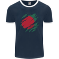 Torn Bangladesh Flag Bangladeshi Day Football Mens Ringer T-Shirt FotL Navy Blue/White