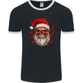 Xmas Santa Skull Christmas Bah Humbug Biker Mens Ringer T-Shirt FotL Black/White