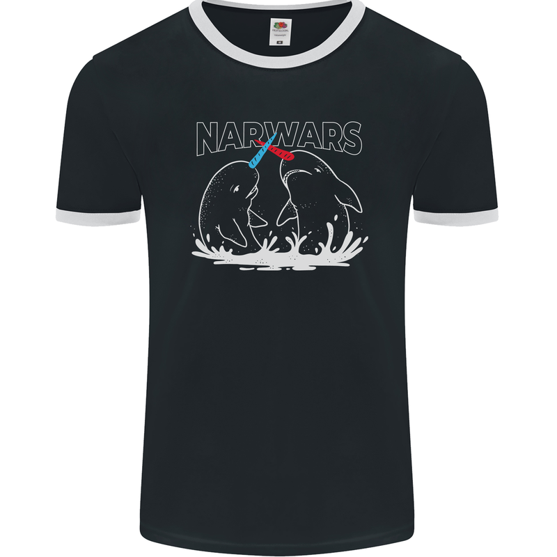 Narwars Narwhal Parody Whale Mens Ringer T-Shirt FotL Black/White