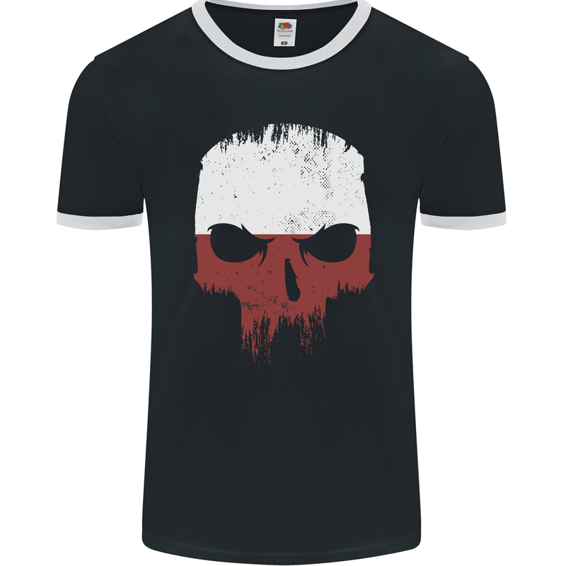 Polish Skull Poland Gym Flag Biker Mens Ringer T-Shirt FotL Black/White