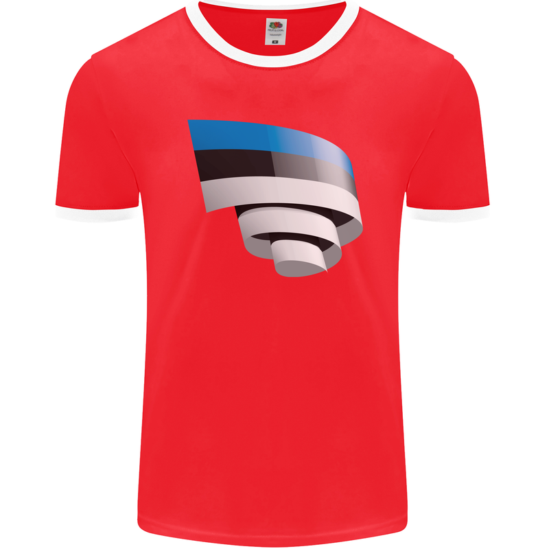 Curled Estonia Flag Estonian Day Football Mens Ringer T-Shirt FotL Red/White
