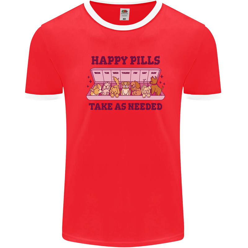 Dog Happy Pills Mens Ringer T-Shirt Red/White