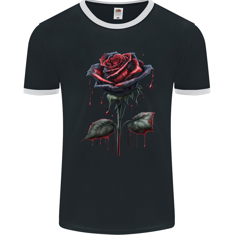 A Gothic Rose Dripping With Blood Goth Mens Ringer T-Shirt FotL Black/White