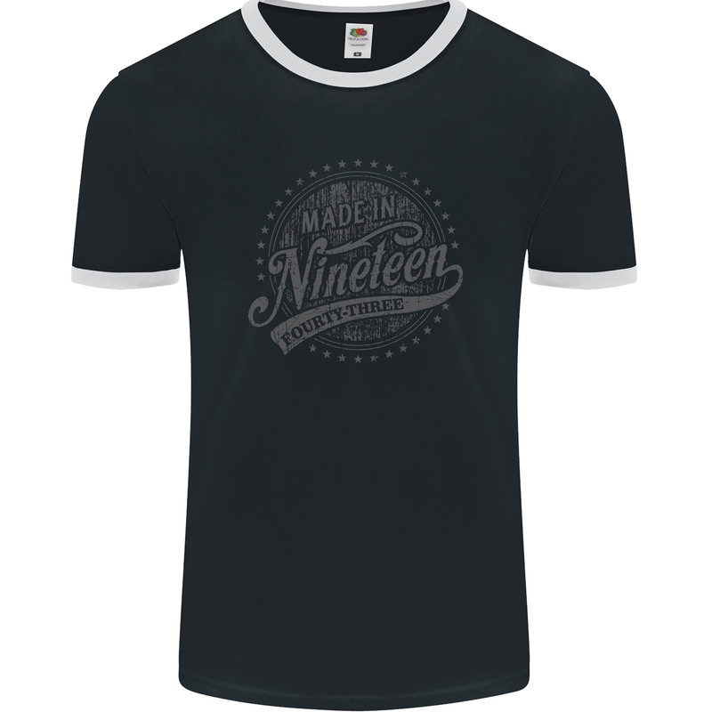 Distressed 80th Birthday Made In 1943 Mens Ringer T-Shirt FotL Black/White