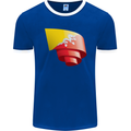 Curled Bhutan Flag Bhutanese Day Football Mens Ringer T-Shirt FotL Royal Blue/White