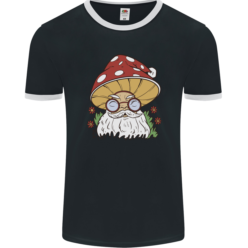 Santa Mushroom Christmas Mycology Foraging Xmas Mens Ringer T-Shirt FotL Black/White