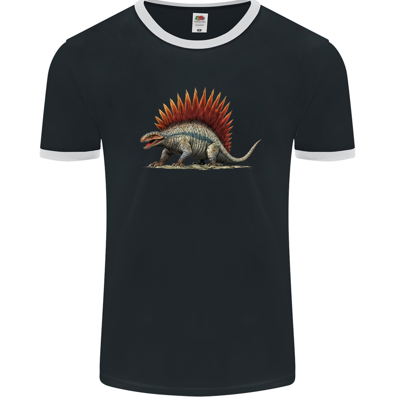 Dimetrodon Dinosaur Mens Ringer T-Shirt FotL Black/White