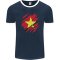 Torn Vietnam Flag Vietnamese Day Football Mens Ringer T-Shirt FotL Navy Blue/White