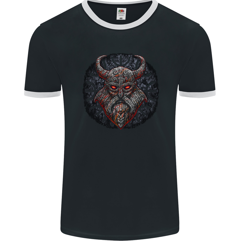 A Tribal Viking With Symbols Mens Ringer T-Shirt FotL Black/White