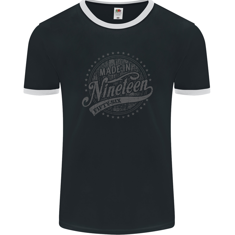Distressed 67th Birthday Made In 1956 Mens Ringer T-Shirt FotL Black/White