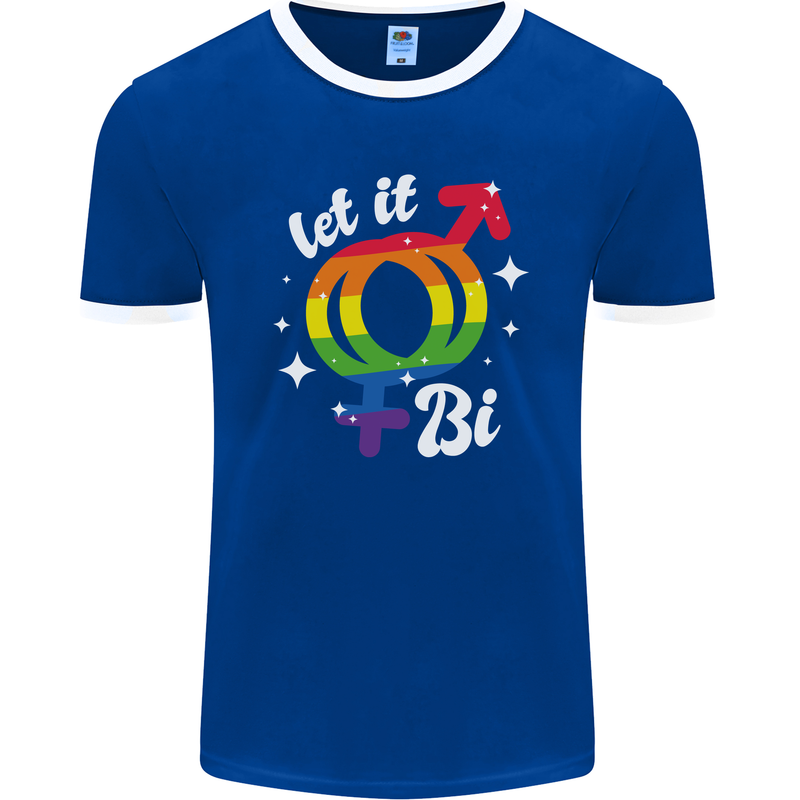 Let It Bi LGBT Gay Pride Awareness Mens Ringer T-Shirt FotL Royal Blue/White