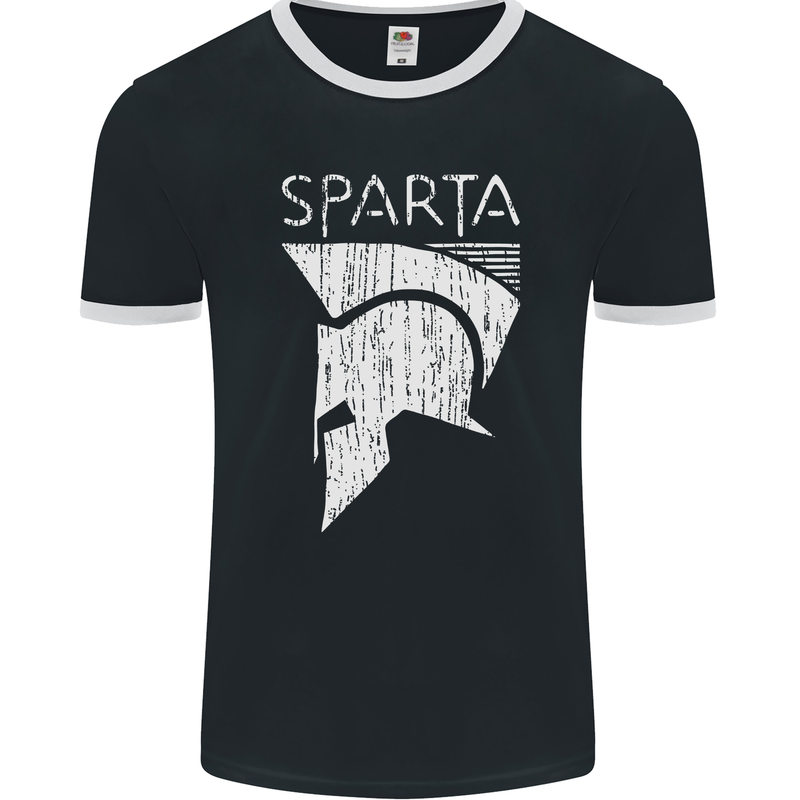 Sparta Helmet Bodybuilding Training Gym Mens Ringer T-Shirt FotL Black/White