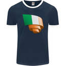 Curled Ireland Flag Irish St Patricks Day Football Mens Ringer T-Shirt FotL Navy Blue/White