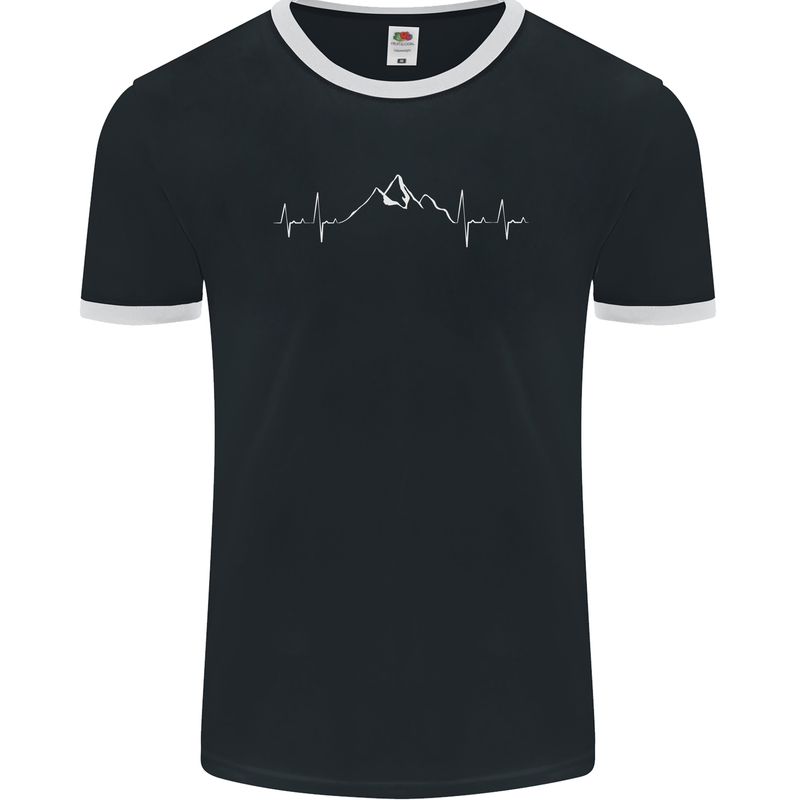 Mountain ECG Trekking Hiking Climbing Pulse Mens Ringer T-Shirt FotL Black/White