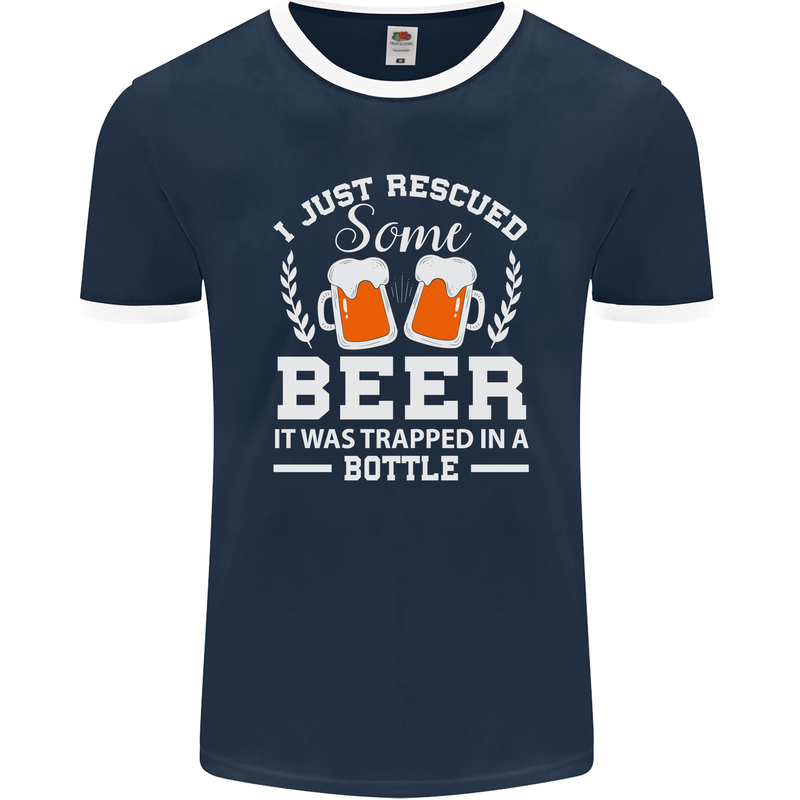 Rescued Some Beer Funny Alcohol Larger Mens Ringer T-Shirt FotL Navy Blue/White