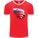 Curled Slovenia Flag Slovenian Day Football Mens Ringer T-Shirt FotL Red/White