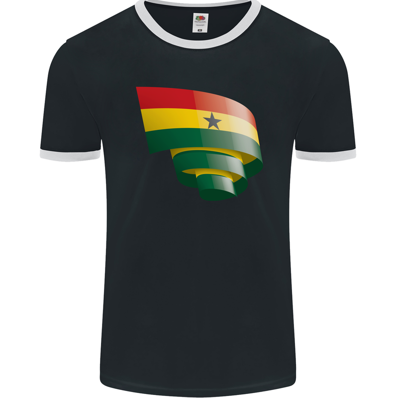 Curled Ghana Flag Ghanaian Day Football Mens Ringer T-Shirt FotL Black/White