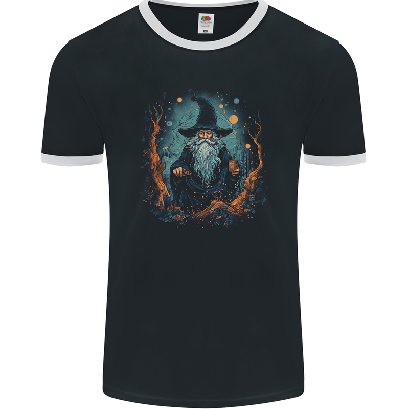 A Wise Old Wizard Fantasy Mens Ringer T-Shirt FotL Black/White