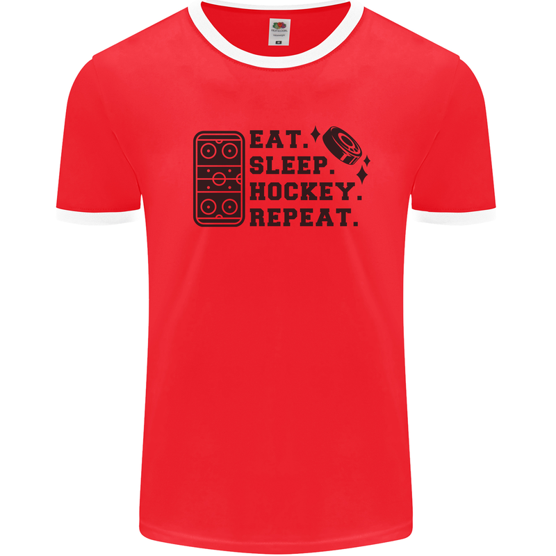 Eat Sleep Hockey Repeat Street Ice Funny Mens Ringer T-Shirt Red/White