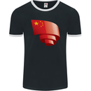 Curled China Flag Chinese Day Football Mens Ringer T-Shirt FotL Black/White