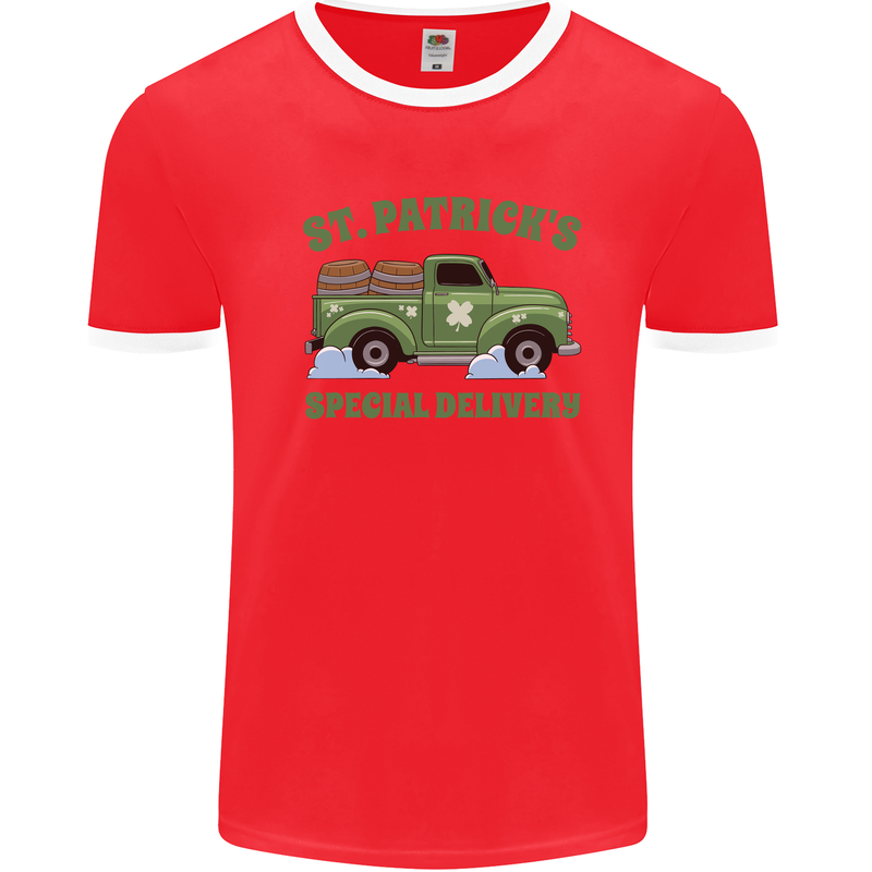 St Patricks Beer Delivery Funny Alcohol Guiness Mens Ringer T-Shirt Red/White