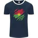 Torn Burkina Faso Flag Day Football Mens Ringer T-Shirt FotL Navy Blue/White