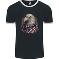 American Eagle With USA Flag July 4th Mens Ringer T-Shirt FotL Black/White