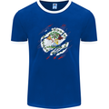 Torn Belize Flag Belizean Day Football Mens Ringer T-Shirt FotL Royal Blue/White