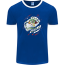 Torn Belize Flag Belizean Day Football Mens Ringer T-Shirt FotL Royal Blue/White