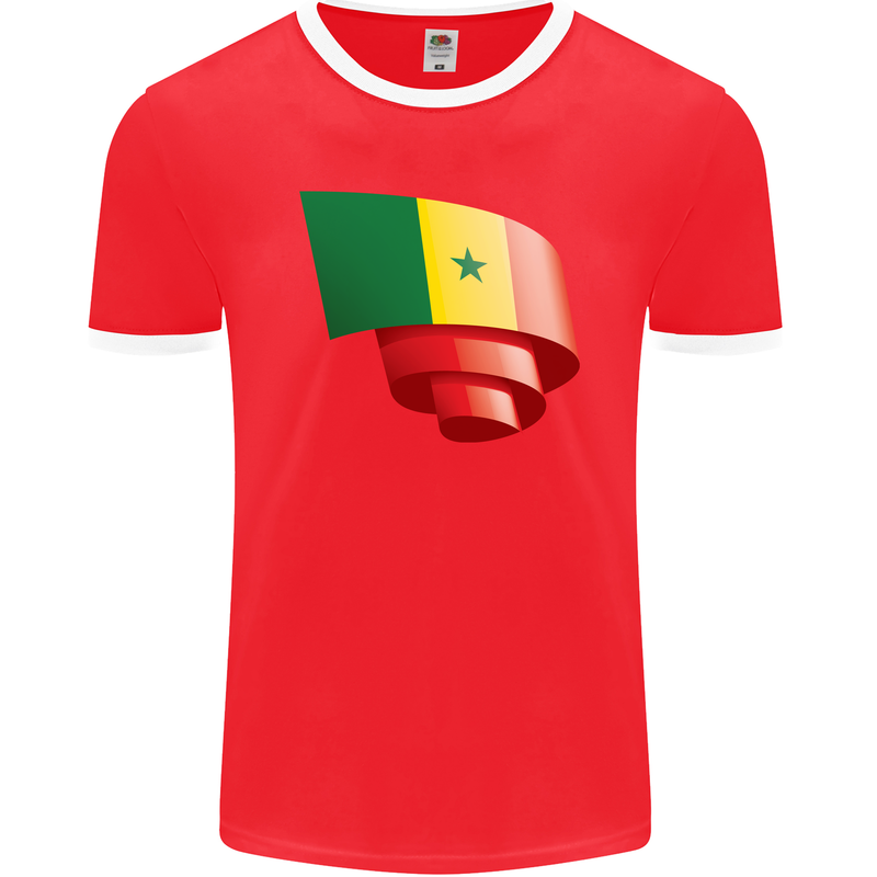 Curled Senegal Flag Senegalese Day Football Mens Ringer T-Shirt FotL Red/White