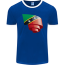 Curled Saint Kitts and Nevis Flag Day Football Mens Ringer T-Shirt FotL Royal Blue/White