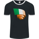 Curled Ireland Flag Irish St Patricks Day Football Mens Ringer T-Shirt FotL Black/White