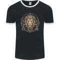 A Lions Head on a Timepiece Shield Mens Ringer T-Shirt FotL Black/White