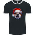 Christmas British Bulldog Xmas Dog Union Jack Mens Ringer T-Shirt FotL Black/White