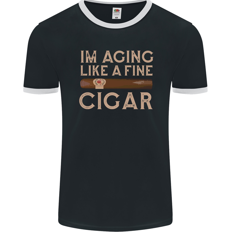 Fine Cigar Funny 40th 50th 60th 70th Birthday Mens Ringer T-Shirt FotL Black/White