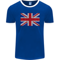 Mosaic Union Jack Flag Great Britain UK Mens Ringer T-Shirt FotL Royal Blue/White