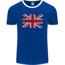 Mosaic Union Jack Flag Great Britain UK Mens Ringer T-Shirt FotL Royal Blue/White