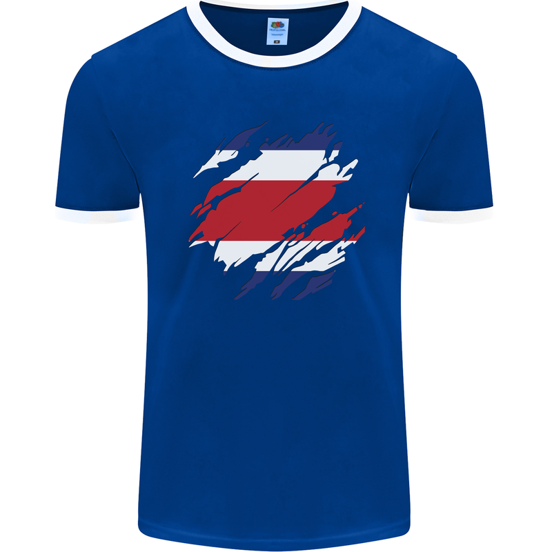 Torn Costa Rica Flag Rican Day Football Mens Ringer T-Shirt FotL Royal Blue/White