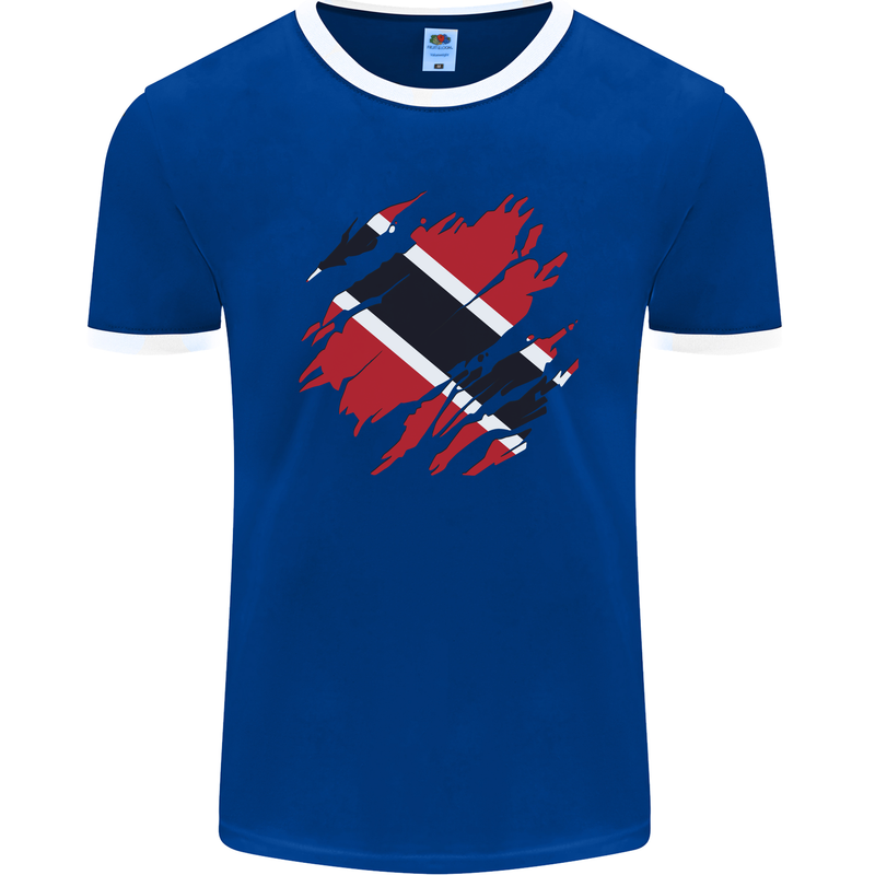 Torn Trinidad and Tobago Day Football Mens Ringer T-Shirt FotL Royal Blue/White
