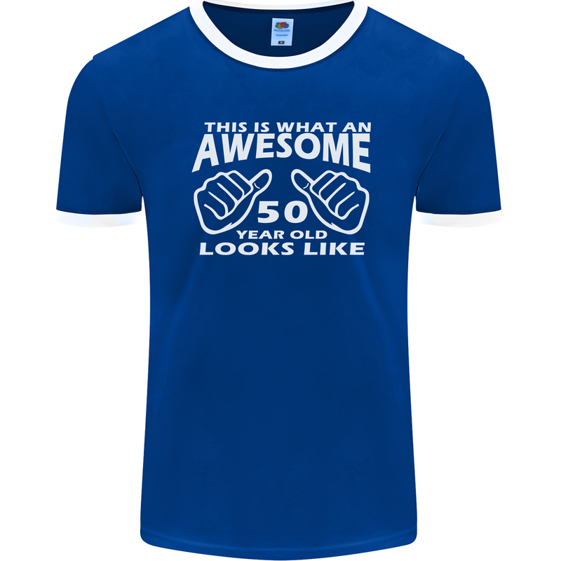 50th Birthday 50 Year Old This Is What Mens Ringer T-Shirt FotL Royal Blue/White