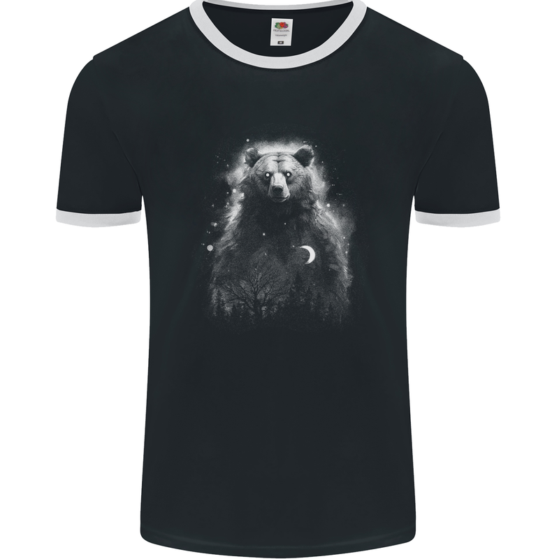 Mystical Grizzly Bear Mens Ringer T-Shirt FotL Black/White