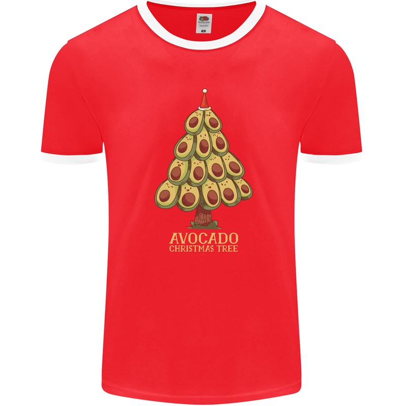 Avocado Christmas Tree Xmas Funny Food Mens Ringer T-Shirt FotL Red/White