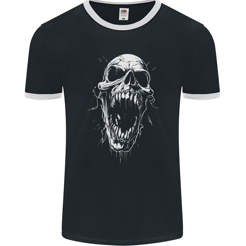 Screaming Skull Goth Horror Heavy Metal Gothic Mens Ringer T-Shirt FotL Black/White